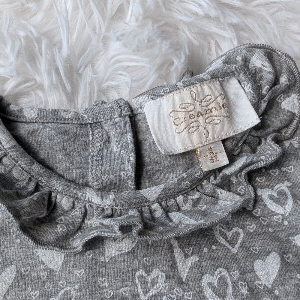 Gray Heart Print Baby Girl Dress – Cute Sleeveless Outfit with Ruffle Collar 3T - Picture 4 of 5
